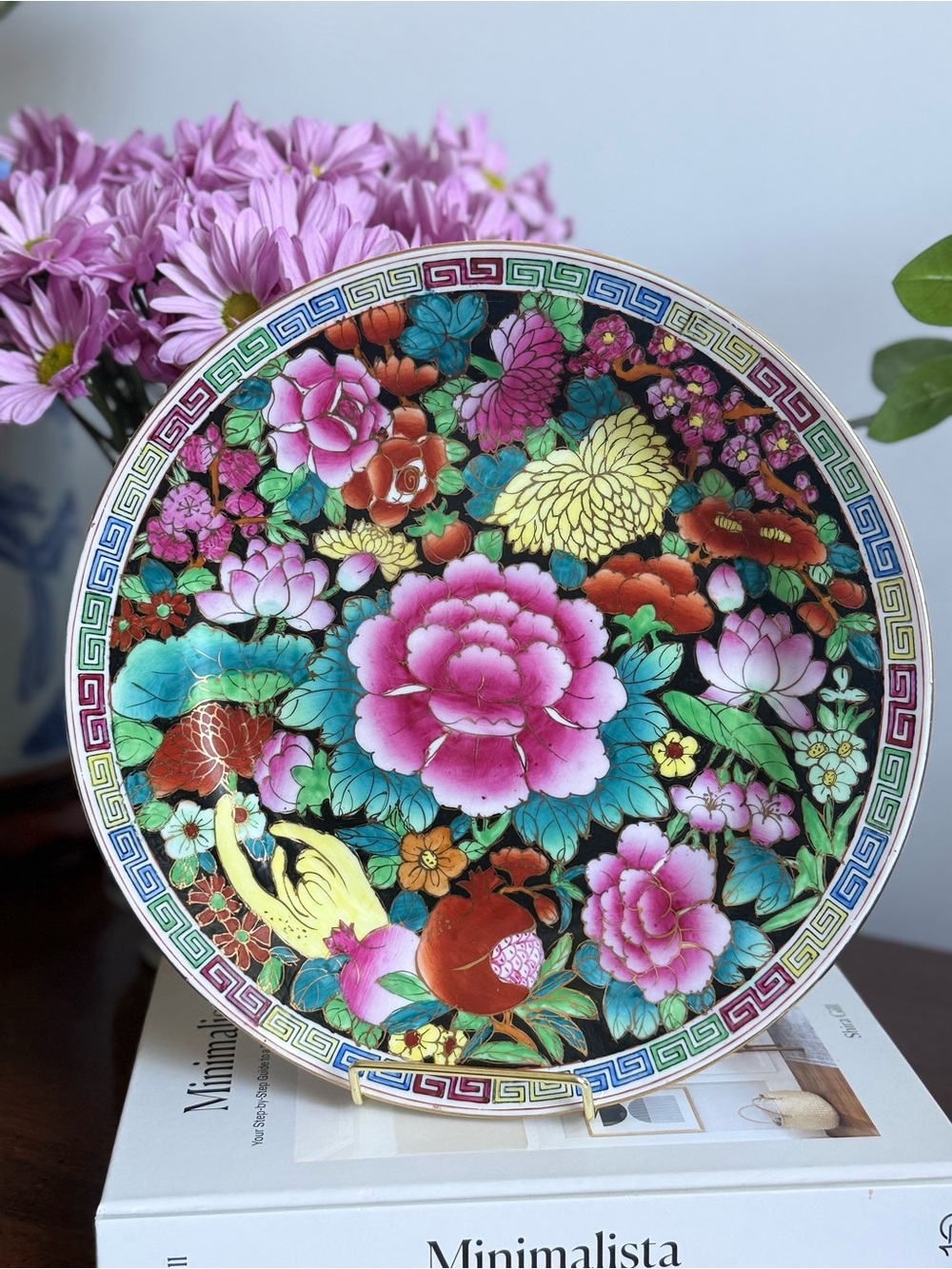 Vibrant Floral Decorative Porcelain Charger in Pink, Teal & Yellow